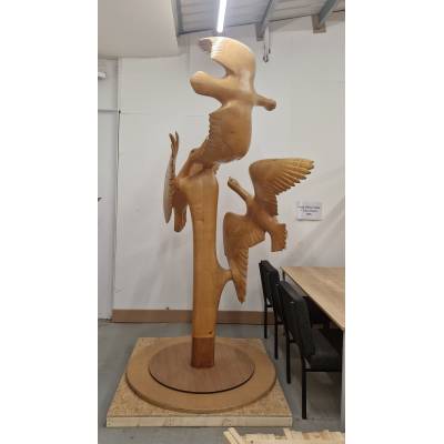 Geese Statue Timber Sculpture Clearance Sycamore Ebony Wood ...